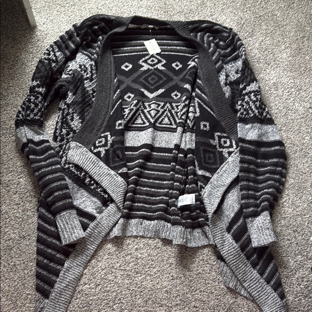 Maurices Black and Gray Cardigan Sweater with Geometric Patterns